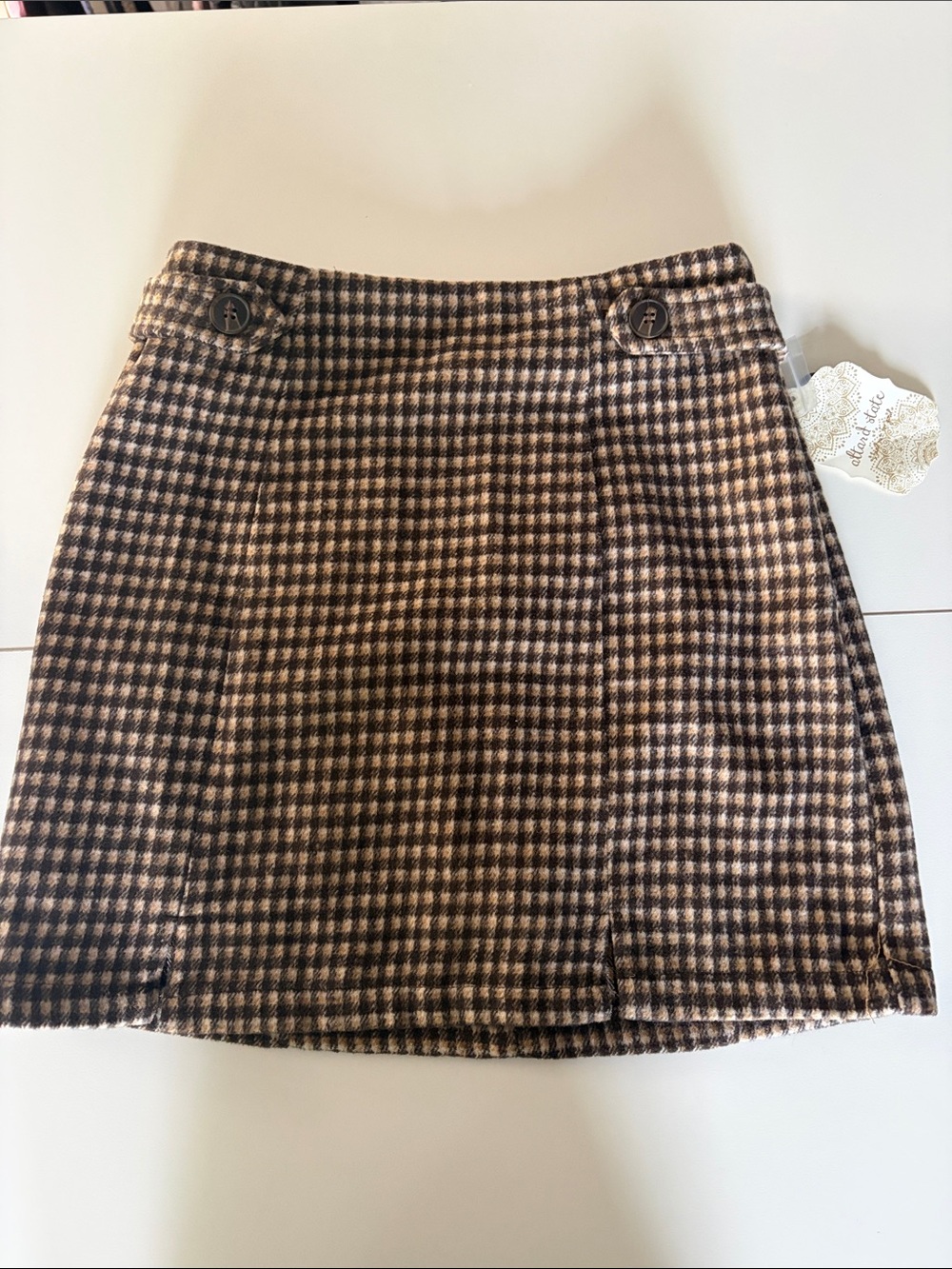 Altar'd State Brown and Black Houndstooth Mini Skirt